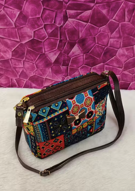 Trendy comfy women Blue PU sling bags/Small Sling bags/Cotton Fabric sling bags for women/Full handwork bag/party wear and wedding bag for women