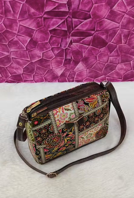 Classic women Green PU sling bags/Small Sling bags/Cotton Fabric sling bags for women/Full handwork bag/party wear and wedding bag for women