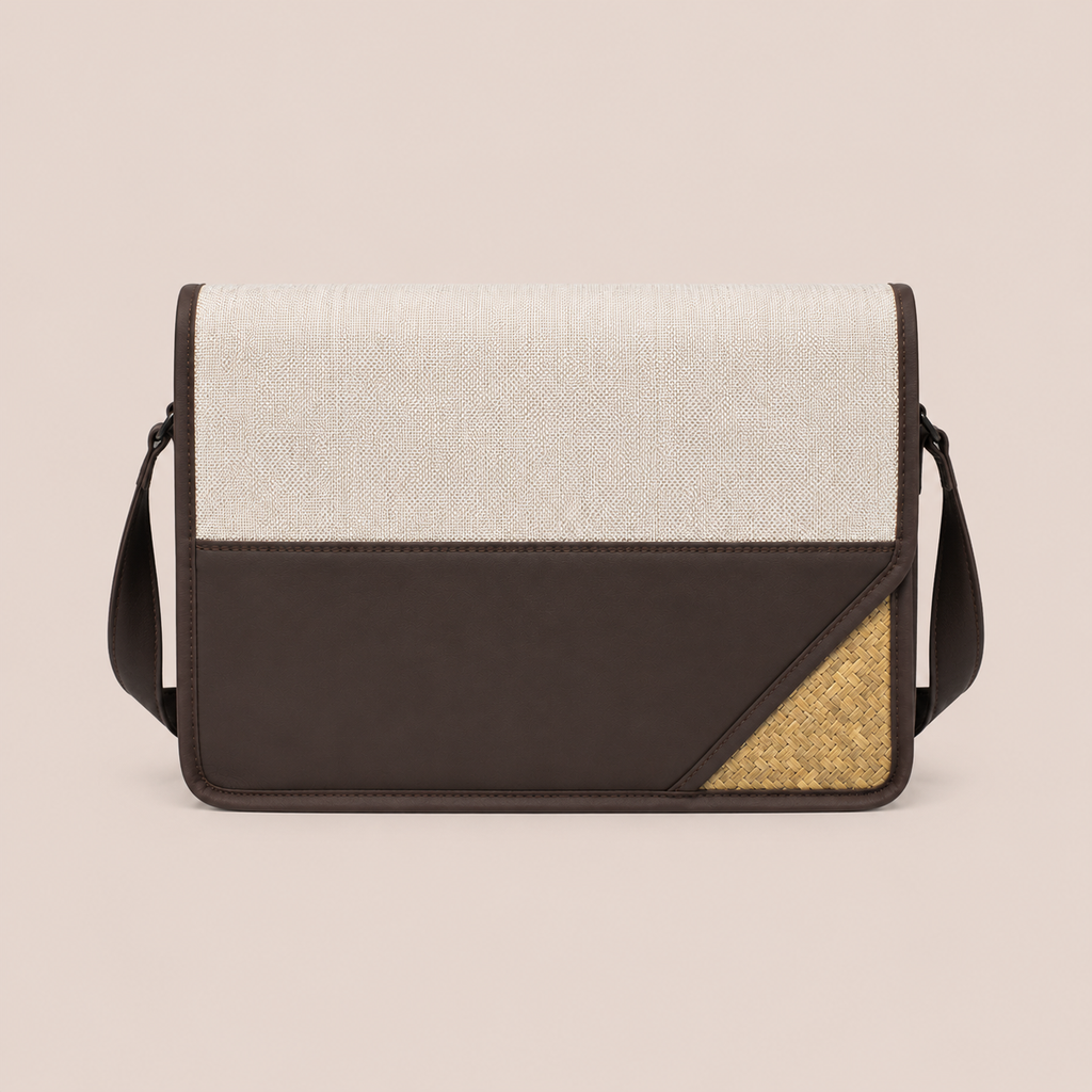 Unisex Dark Brown Laptop Bag – Bamboo Weave Design