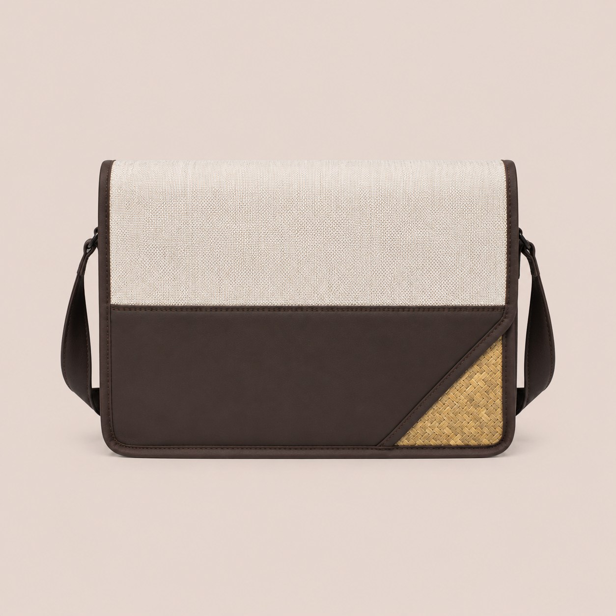 Unisex Dark Brown Laptop Bag – Bamboo Weave Design