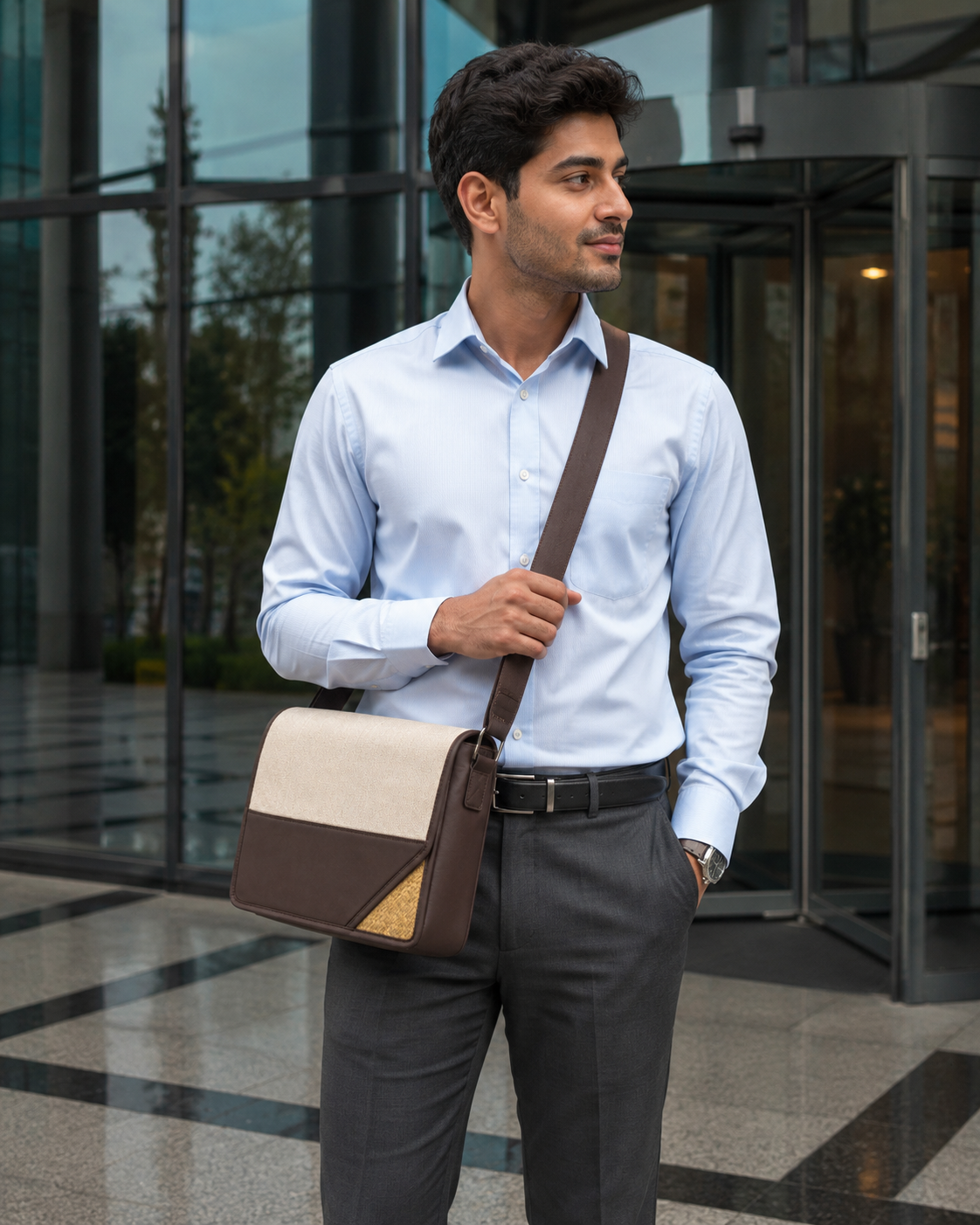 Unisex Dark Brown Laptop Bag – Bamboo Weave Design