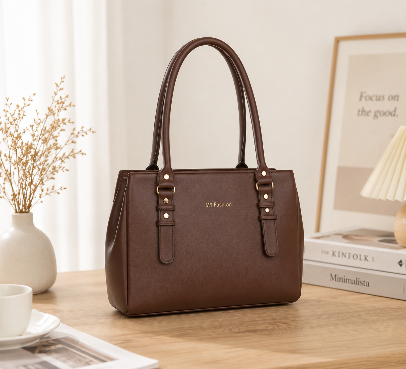 Women's Brown PU Leather Shoulder Handbag