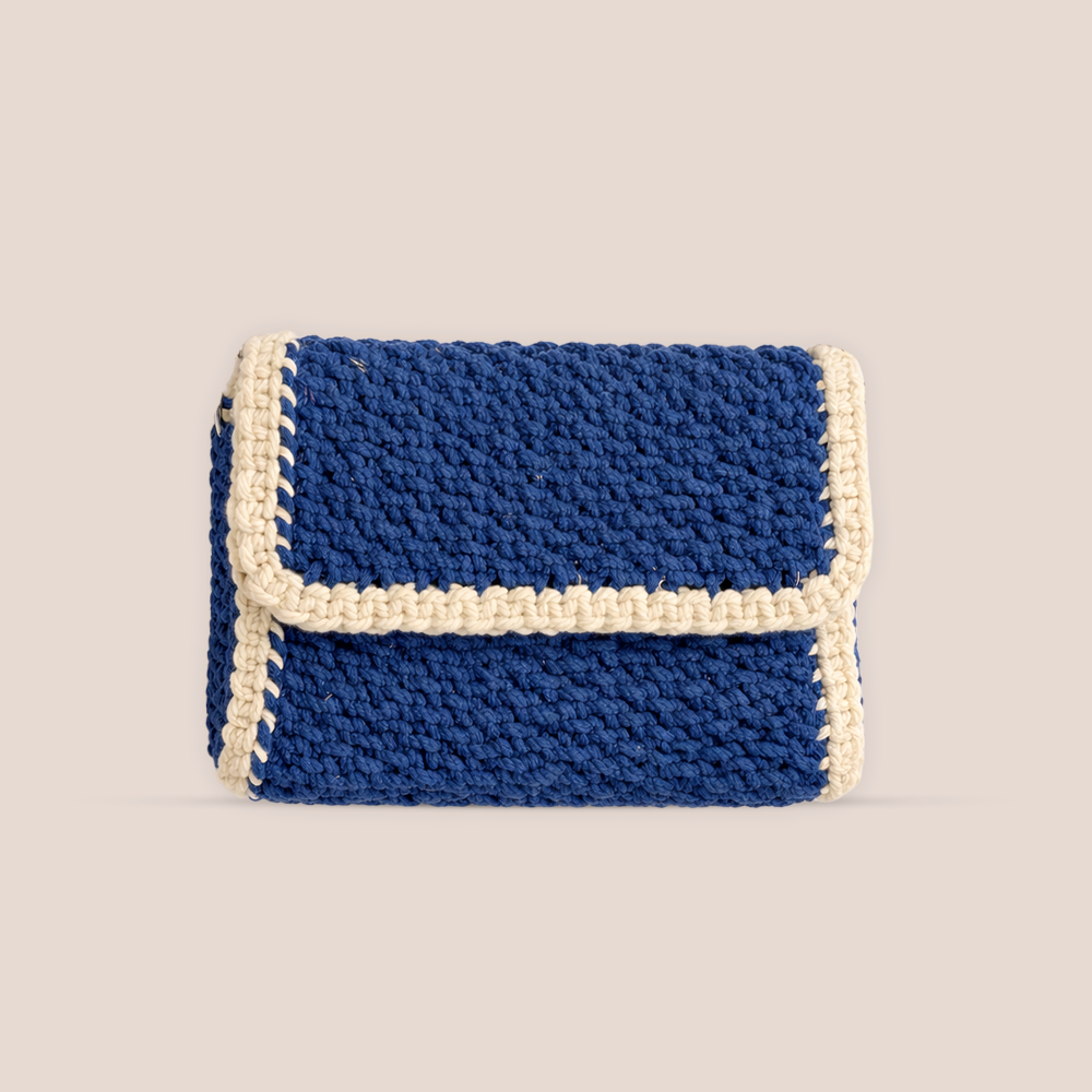 Handcrafted Blue Crochet Sling Bag (BlueLuxe)