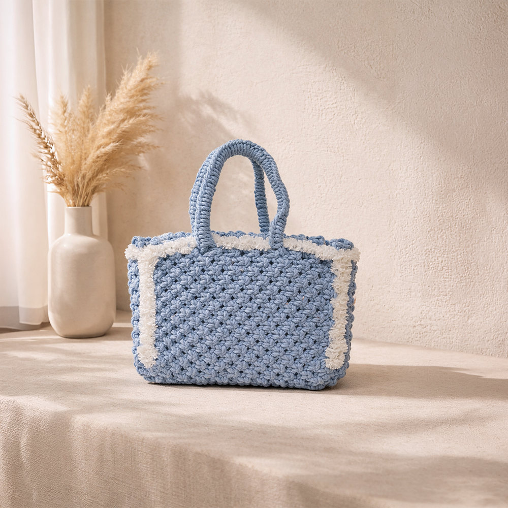 Maresse Handcrafted Bohemian Blue Crochet Bag with Tassel (Blue Wave)