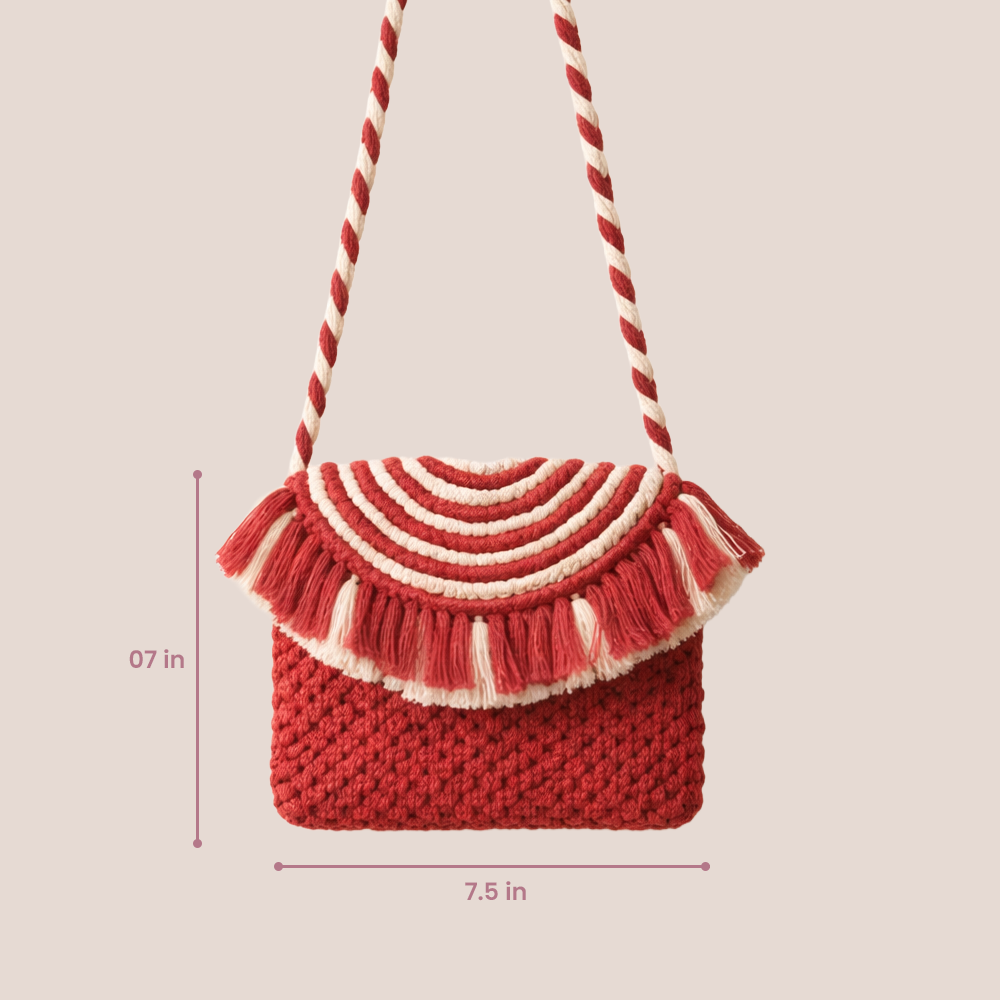 Handcrafted Pink and Beige Handmade Macrame Bag for women (BerryFringe)