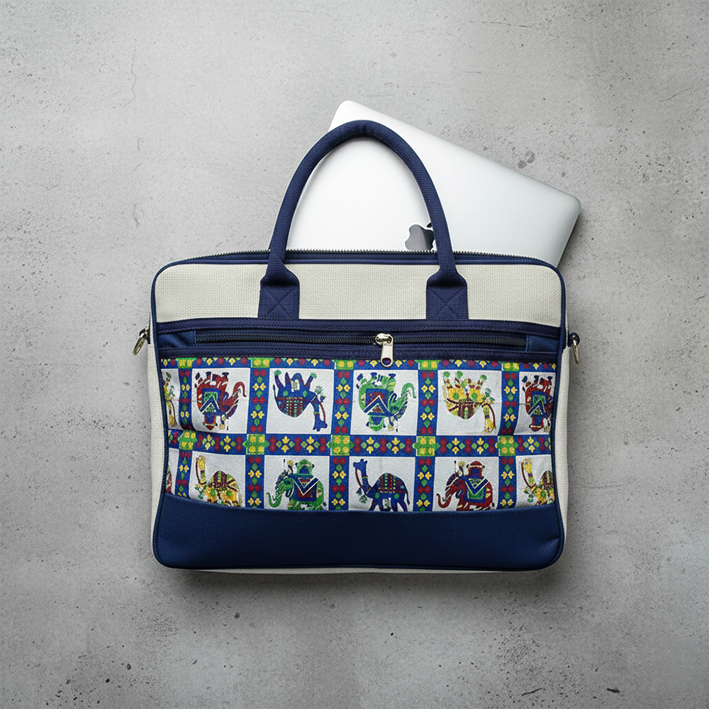 Blue Rajasthani Jute Laptop Bag – Unisex