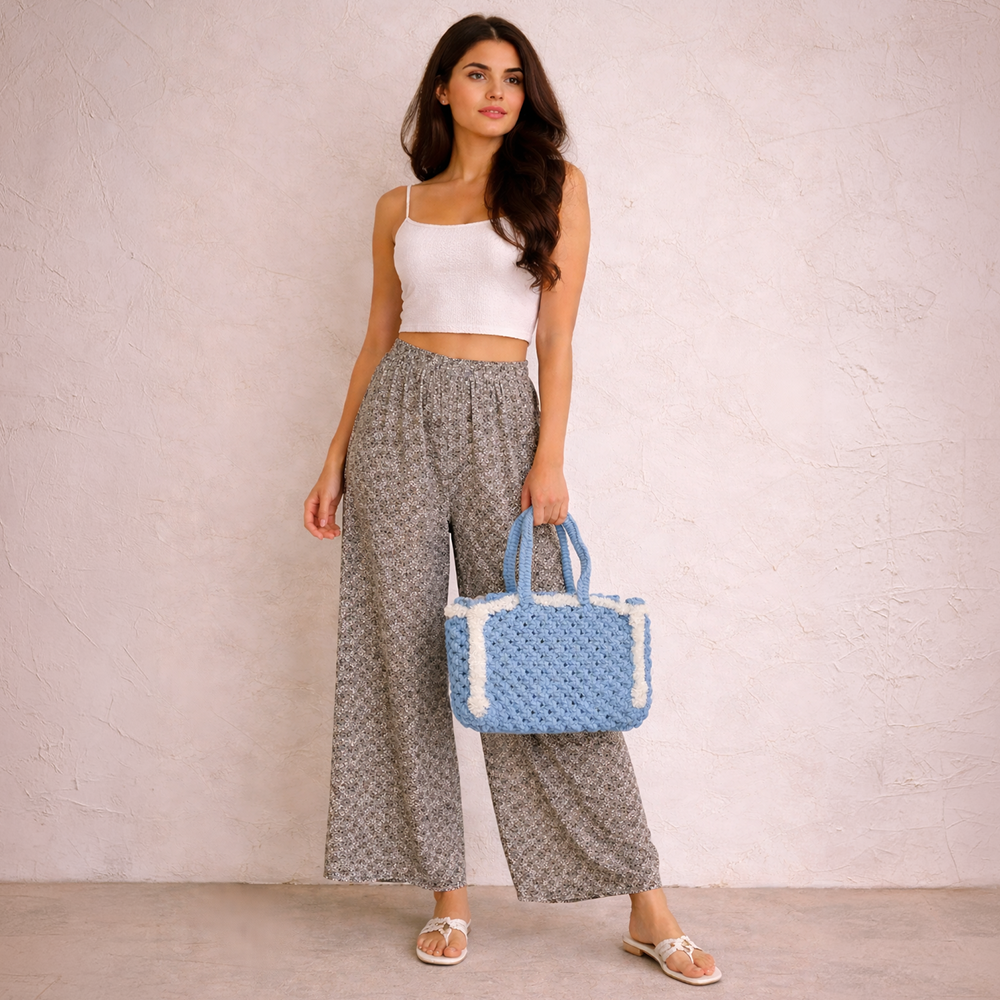 Maresse Handcrafted Bohemian Blue Crochet Bag with Tassel (Blue Wave)