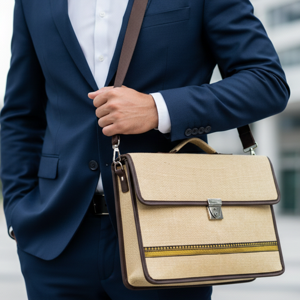 Eco-Friendly Unisex Brown Jute Laptop Bag