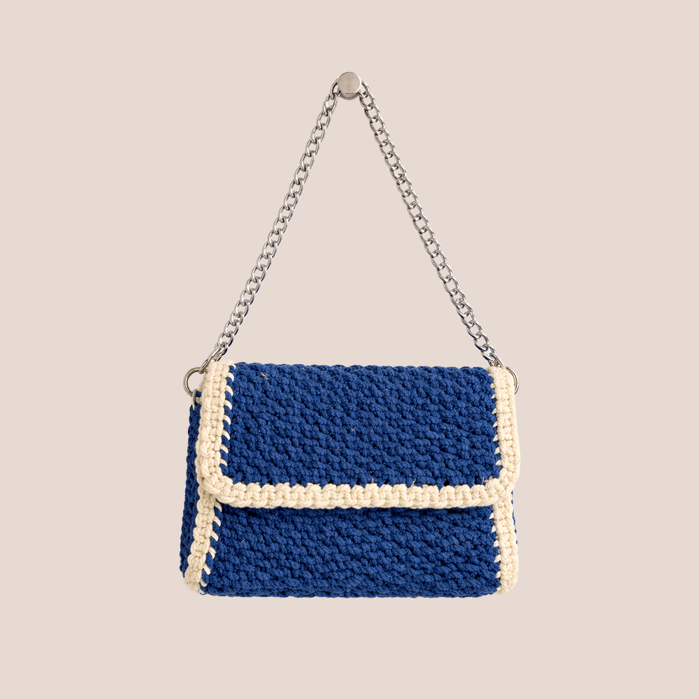 Handcrafted Blue Crochet Sling Bag (BlueLuxe)