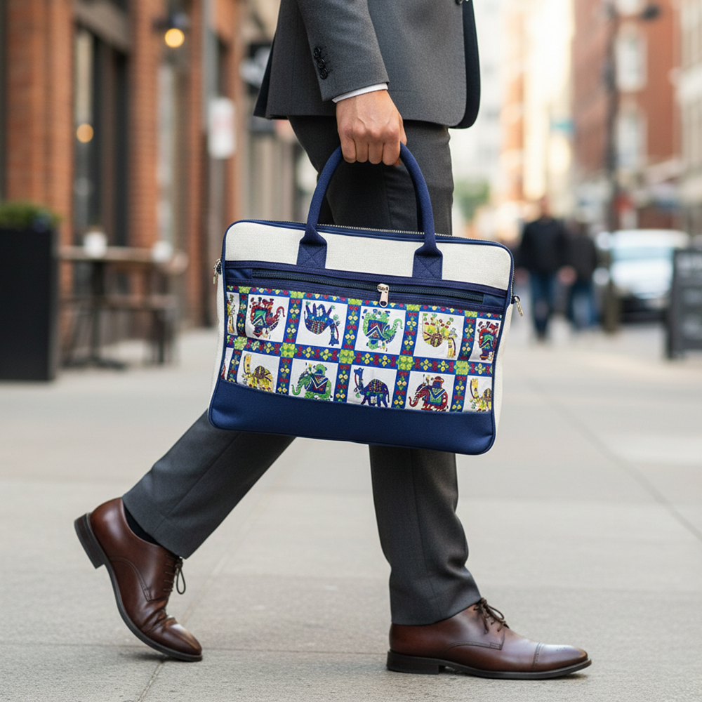 Blue Rajasthani Jute Laptop Bag – Unisex