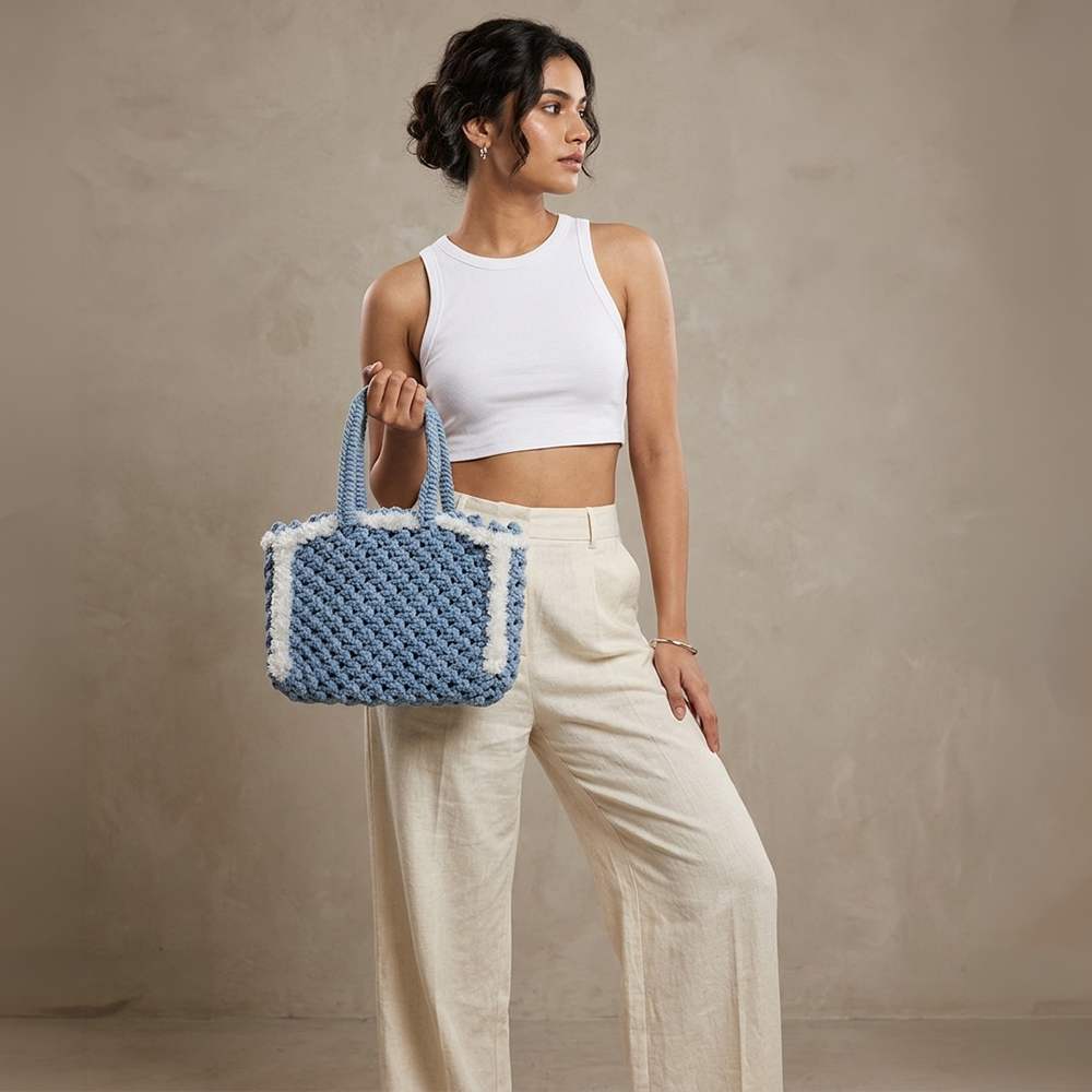 Maresse Handcrafted Bohemian Blue Crochet Bag with Tassel (Blue Wave)