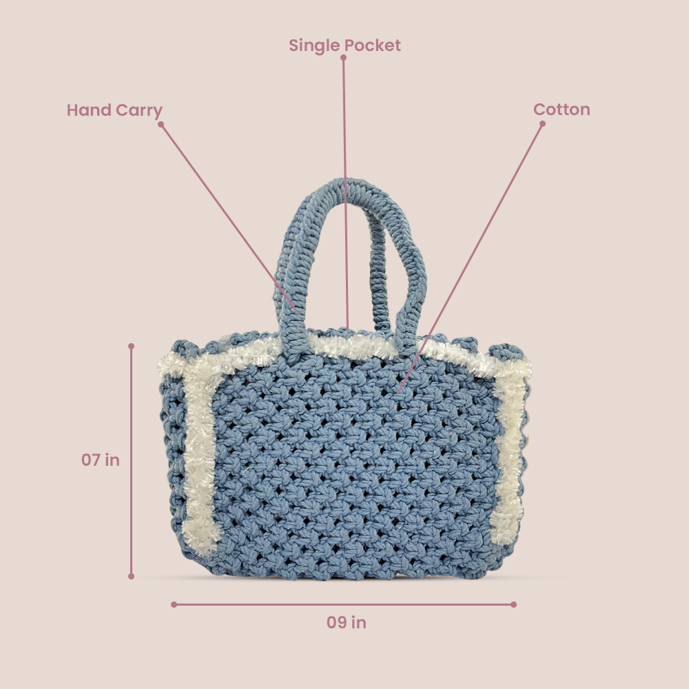 Maresse Handcrafted Bohemian Blue Crochet Bag with Tassel (Blue Wave)