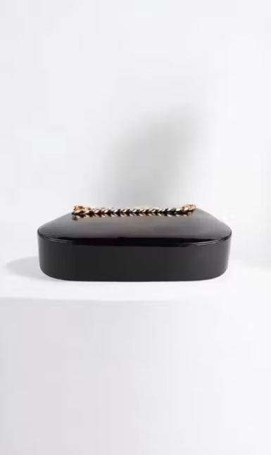 latest and trendy Sling Bag for girl & Women|Stylish Black Glossy Handbag with Gold Chain