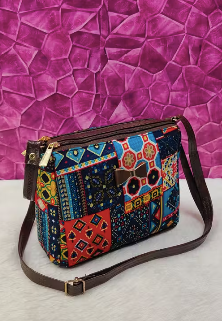 Trendy comfy women Blue PU sling bags/Small Sling bags/Cotton Fabric sling bags for women/Full handwork bag/party wear and wedding bag for women
