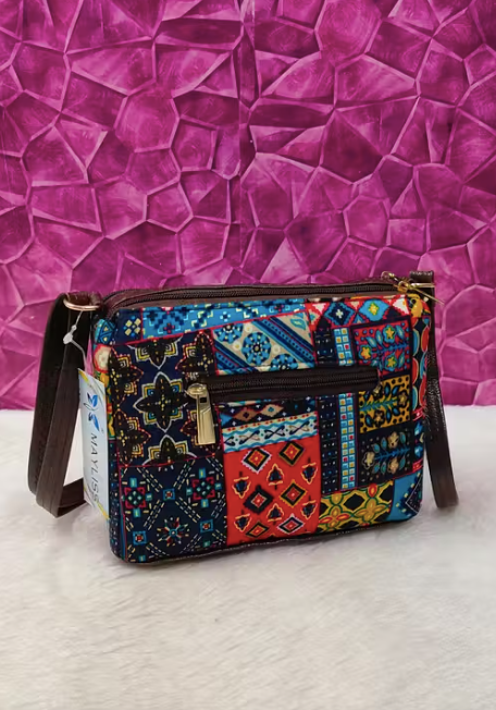 Trendy comfy women Blue PU sling bags/Small Sling bags/Cotton Fabric sling bags for women/Full handwork bag/party wear and wedding bag for women