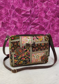 Classic women Green PU sling bags/Small Sling bags/Cotton Fabric sling bags for women/Full handwork bag/party wear and wedding bag for women