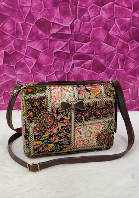 Classic women Green PU sling bags/Small Sling bags/Cotton Fabric sling bags for women/Full handwork bag/party wear and wedding bag for women