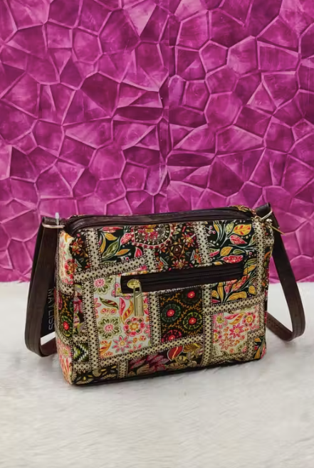 Classic women Green PU sling bags/Small Sling bags/Cotton Fabric sling bags for women/Full handwork bag/party wear and wedding bag for women