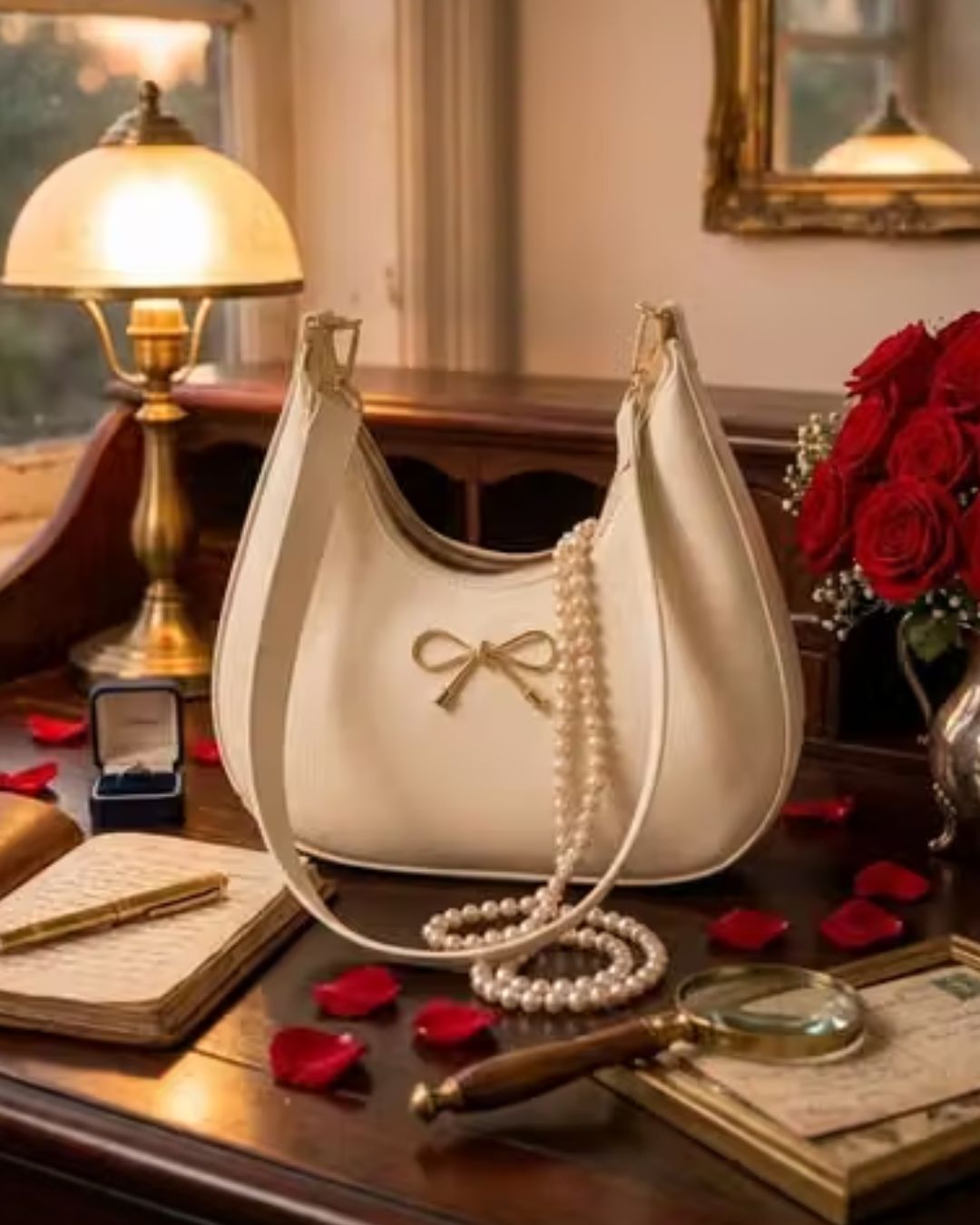 Women's White PU Leather Hobo Shoulder Bag
