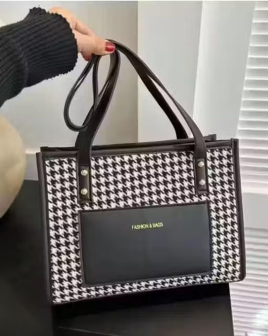 Women's Black & White Stylish PU Leather Tote Bag