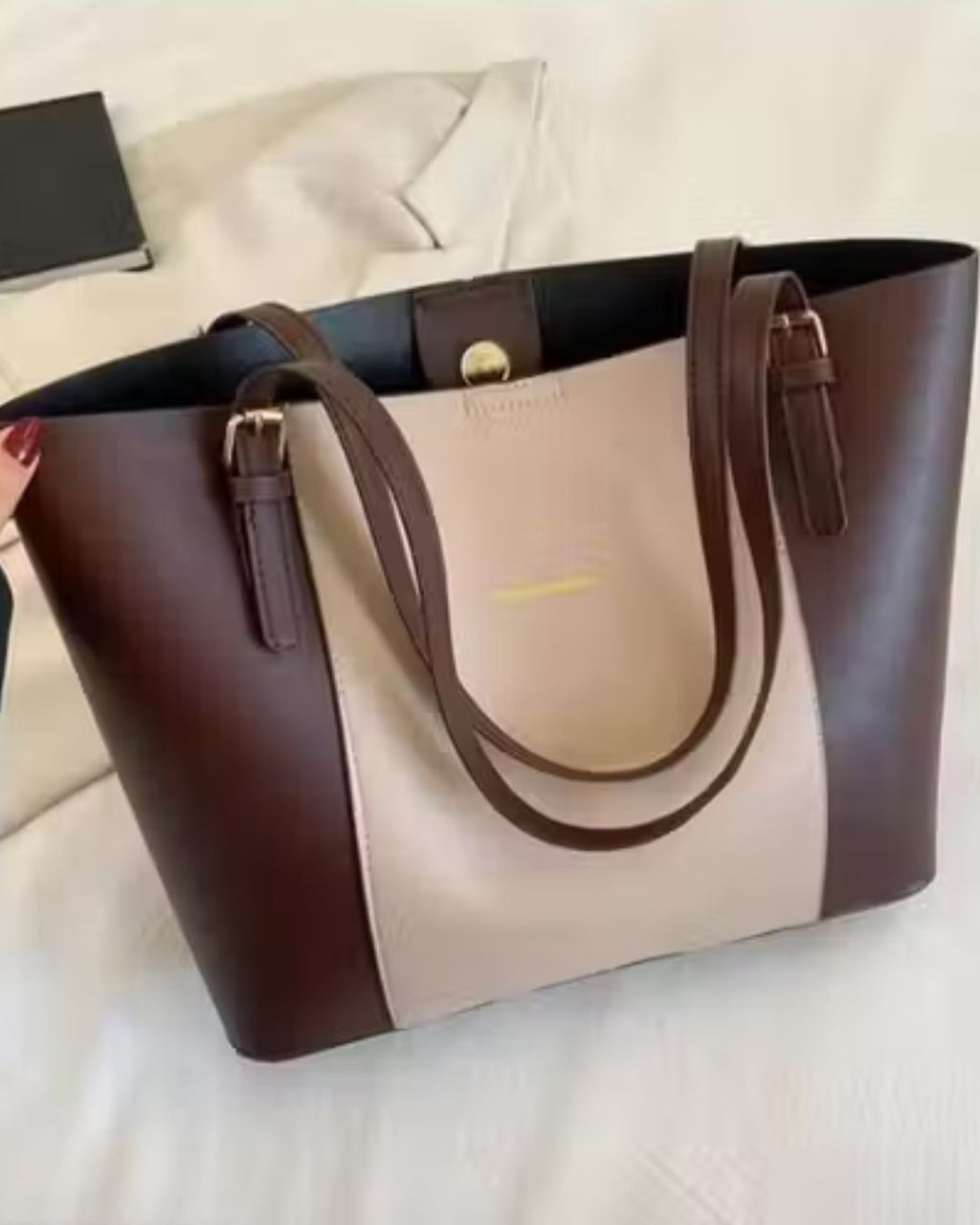 Women's Brown & Beige PU Leather Tote Bag