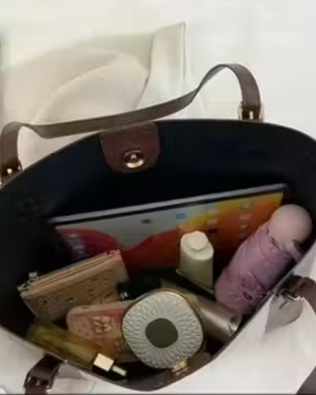 Women's Brown & Beige PU Leather Tote Bag