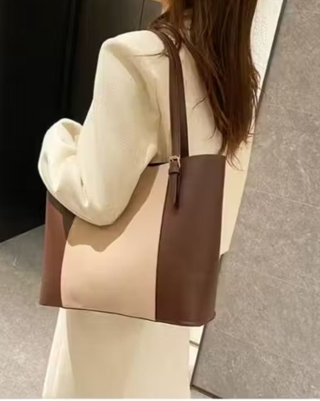 Women's Brown & Beige PU Leather Tote Bag