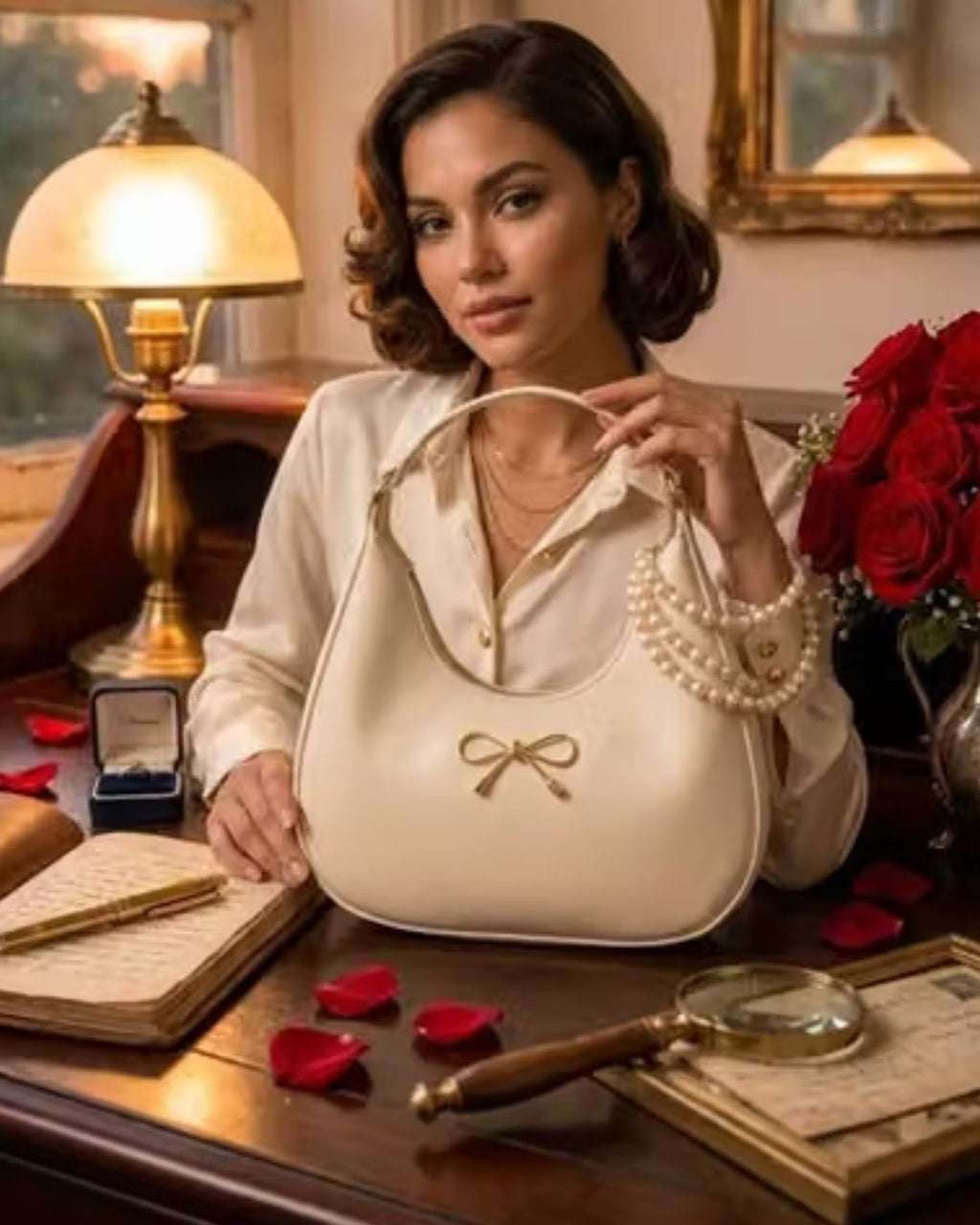 Women's White PU Leather Hobo Shoulder Bag
