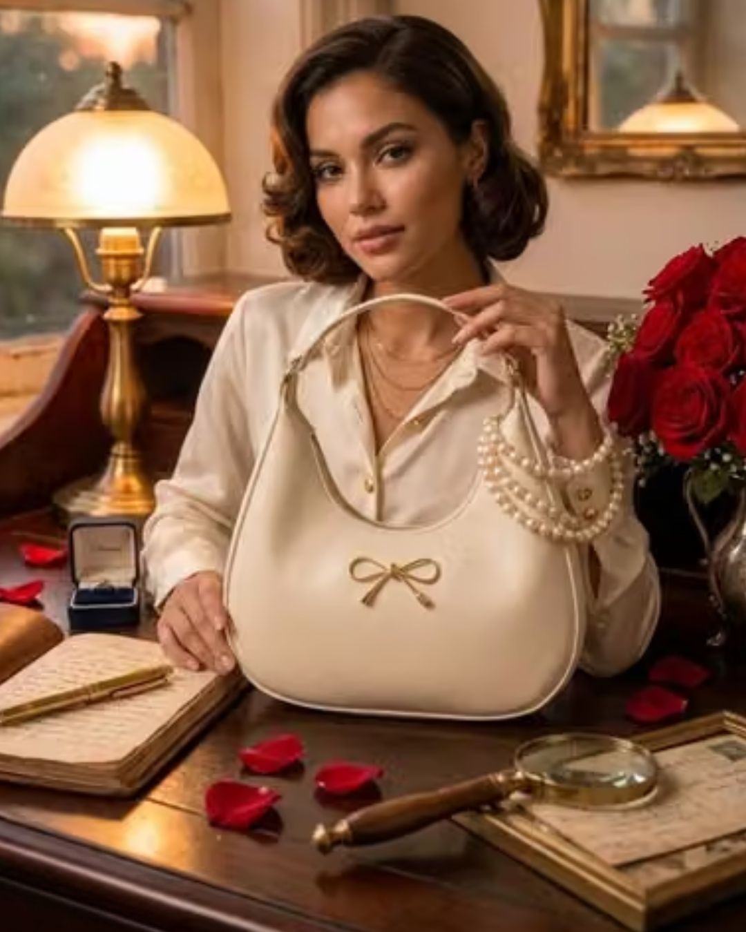 Women's White PU Leather Hobo Shoulder Bag