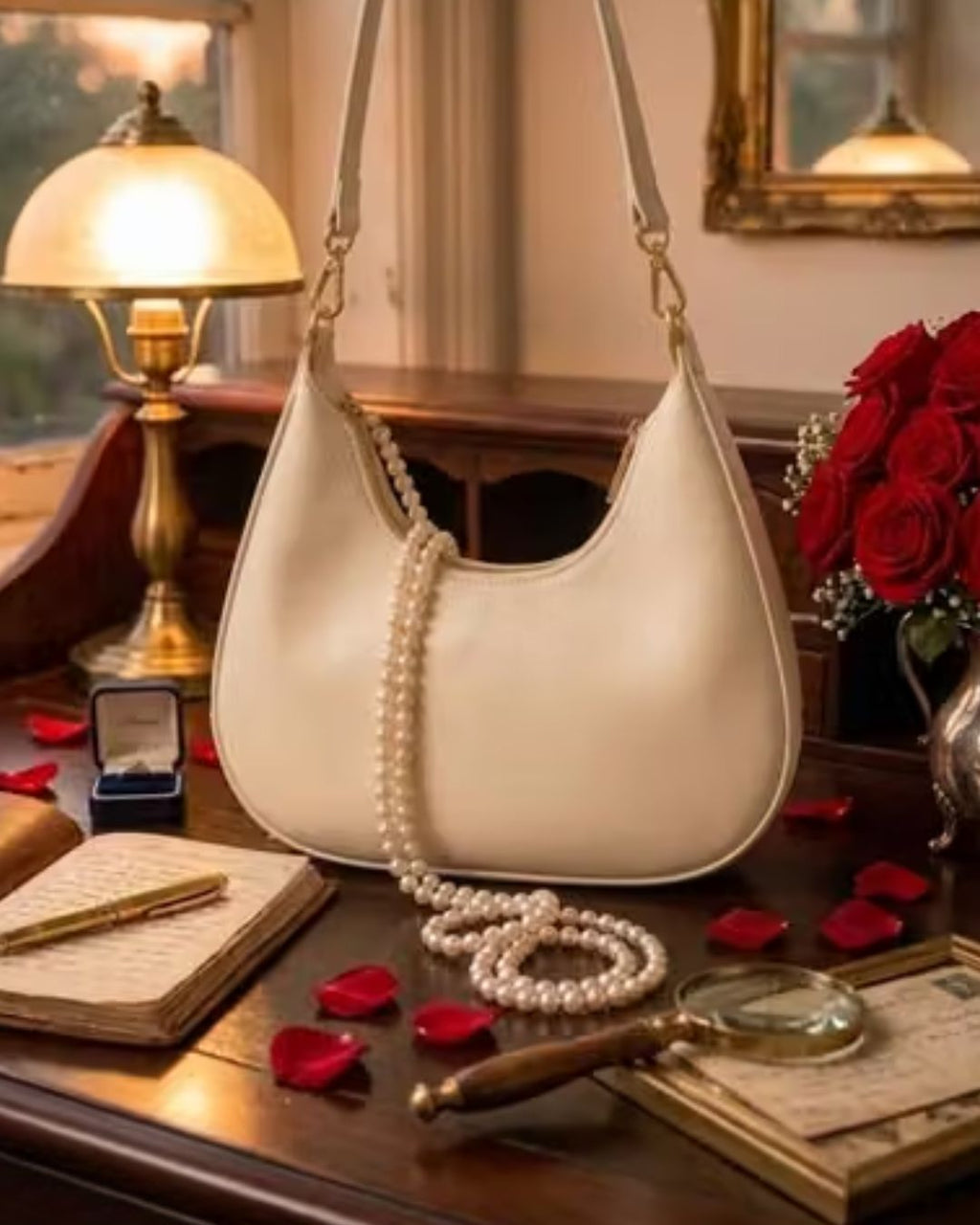 Women's White PU Leather Hobo Shoulder Bag