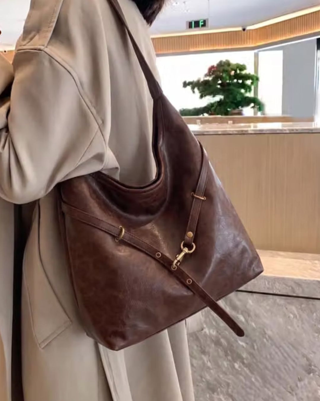 Women's Vintage Brown Hobo Shoulder Bag