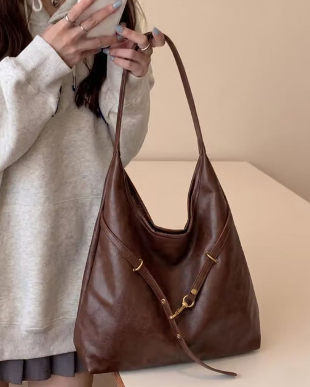 Women's Vintage Brown Hobo Shoulder Bag