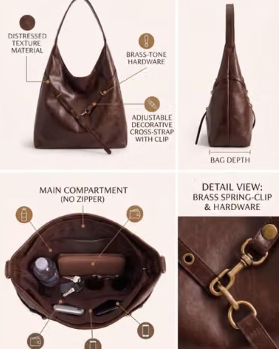 Women's Vintage Brown Hobo Shoulder Bag