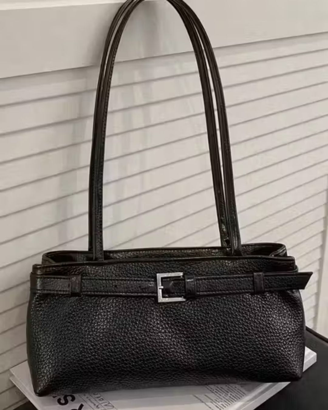 Women's Black PU Leather Baguette Shoulder Bag