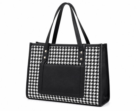 Women's Black & White Stylish PU Leather Tote Bag